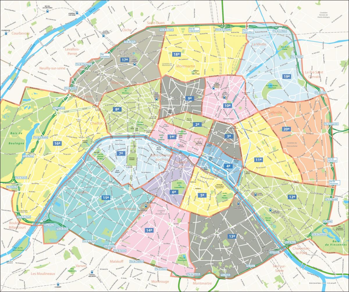نقشہ کے arrondissements پیرس کے