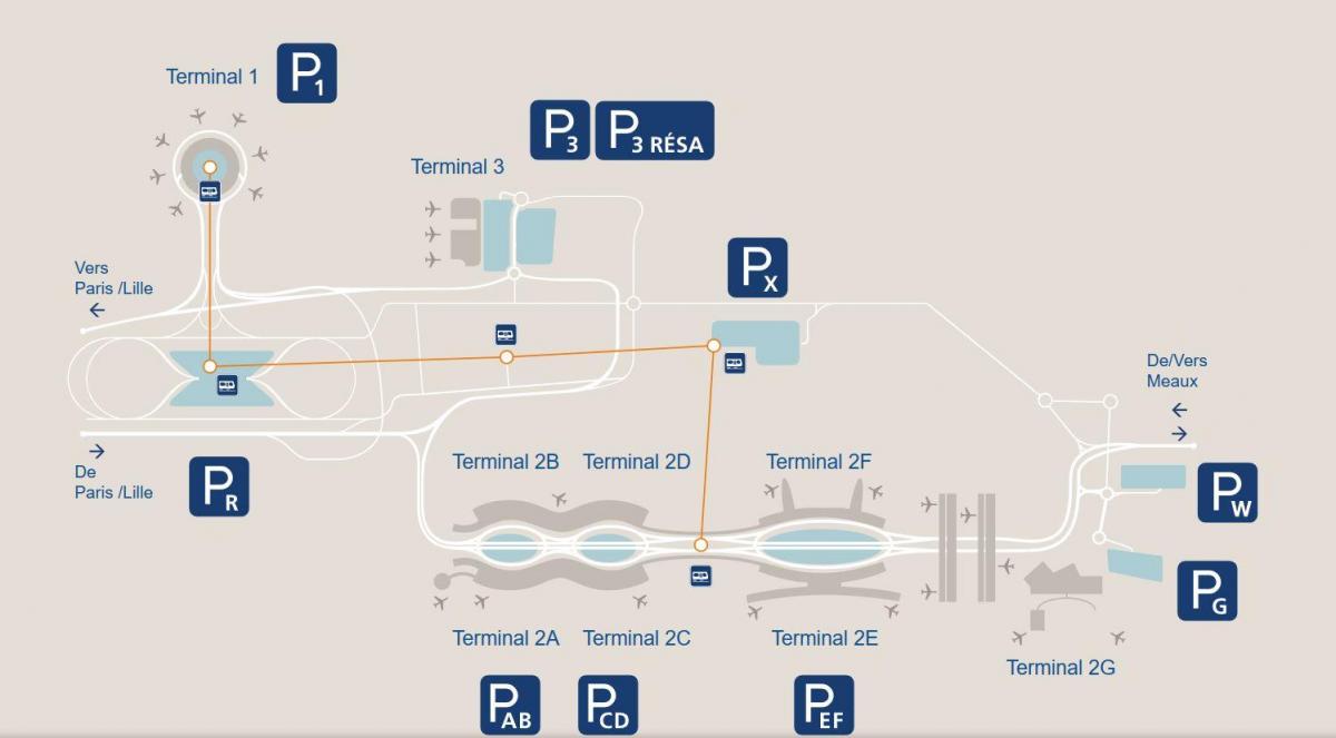 نقشہ کے CDG ہوائی اڈے پارکنگ