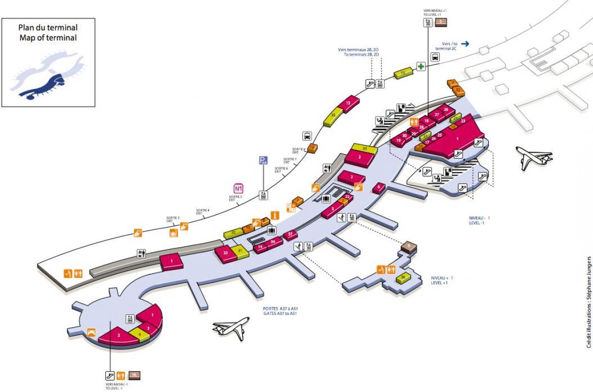 نقشہ کے CDG ہوائی اڈے کے ٹرمینل 2A