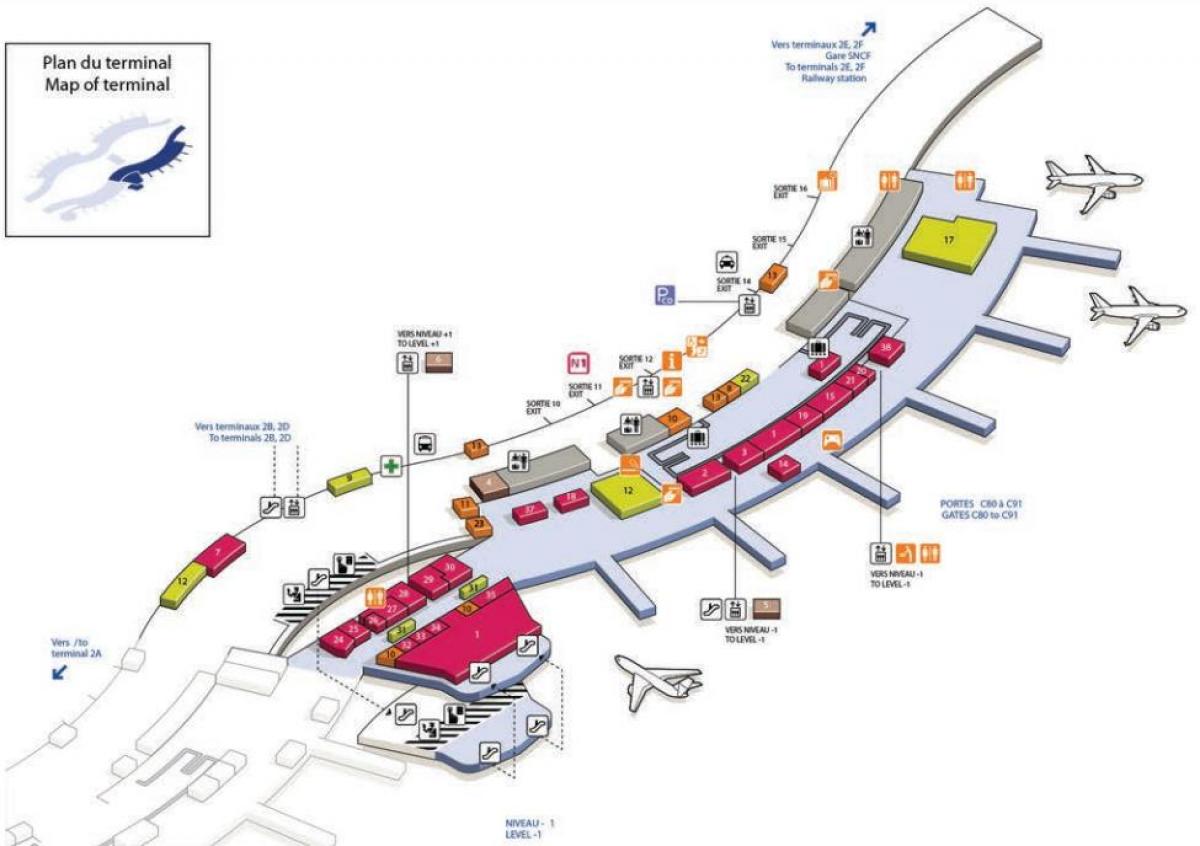 نقشہ کے CDG ہوائی اڈے کے ٹرمینل 2C