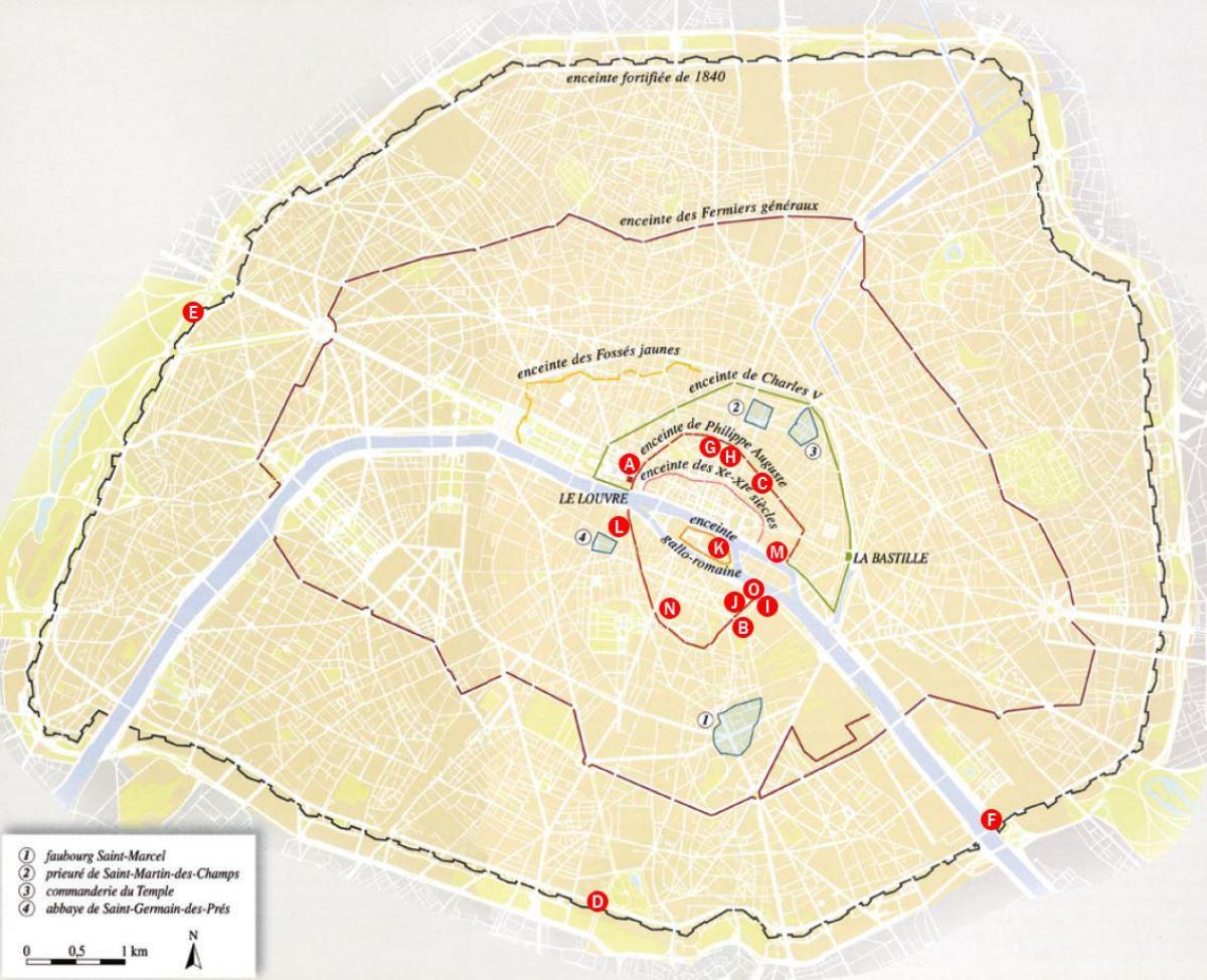 نقشہ کے شہر کی دیواروں کے پیرس
