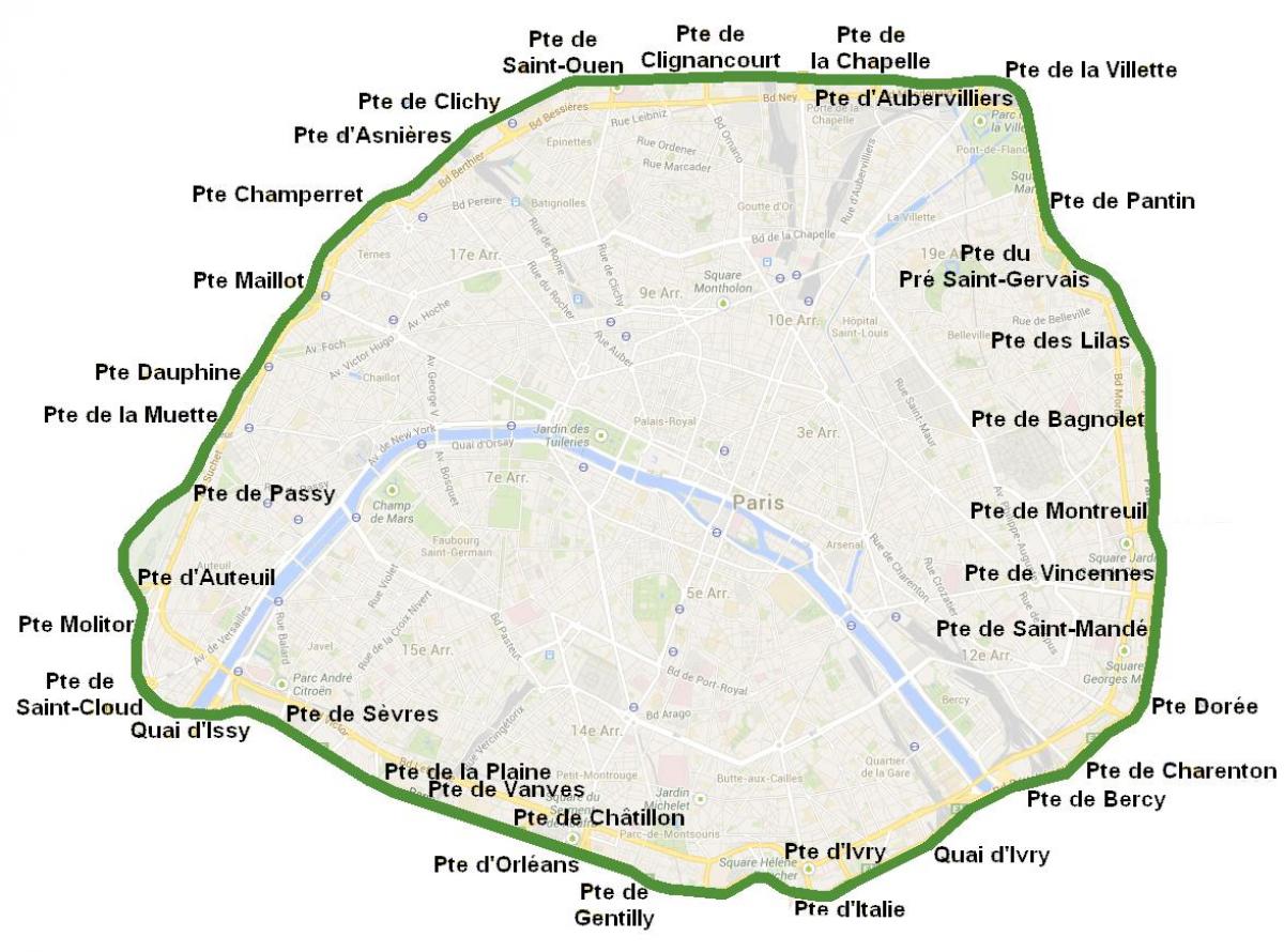 نقشہ کے شہر کے دروازے پیرس