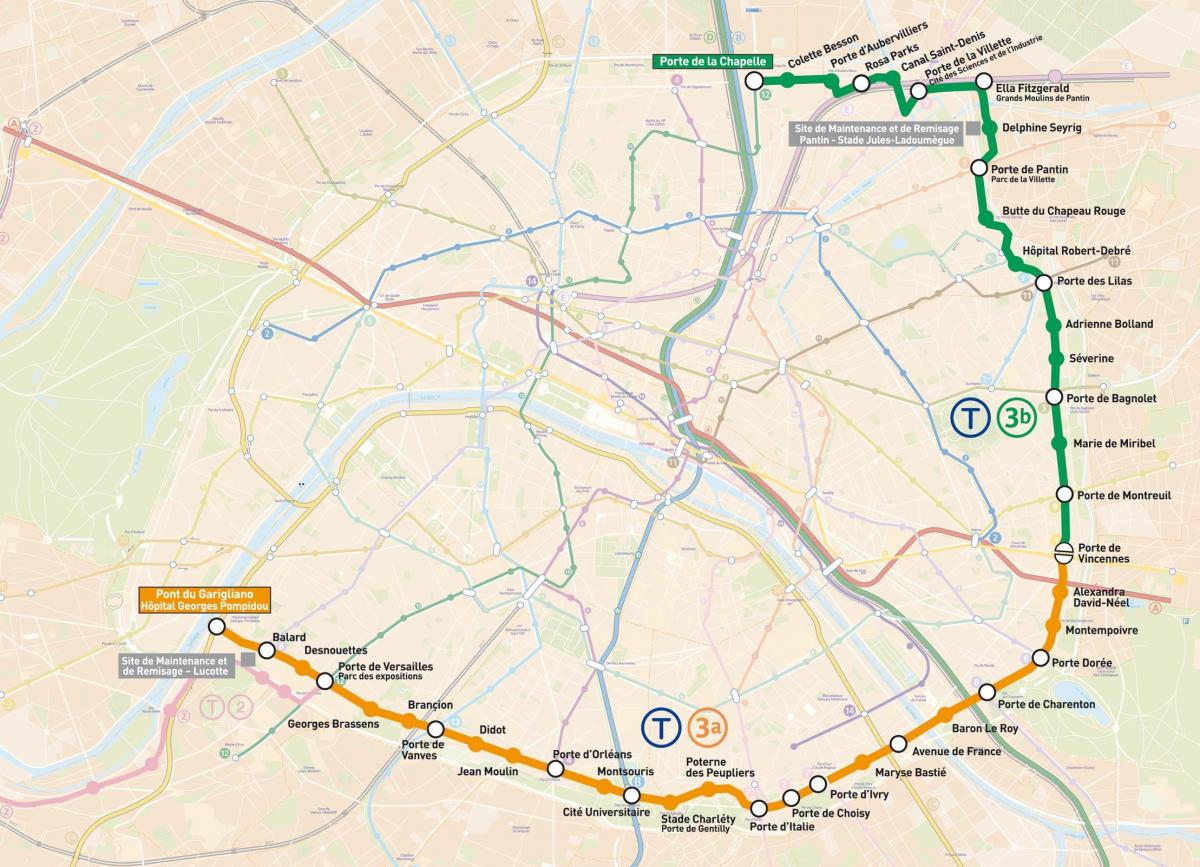 نقشہ پیرس کے Tramways
