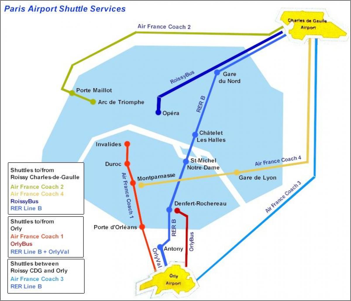 نقشہ پیرس کے ہوائی اڈے شٹل