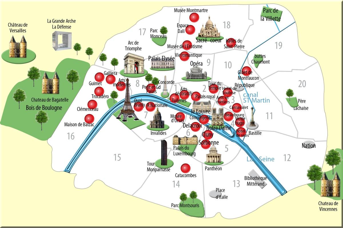 نقشہ پیرس کی یادگاروں