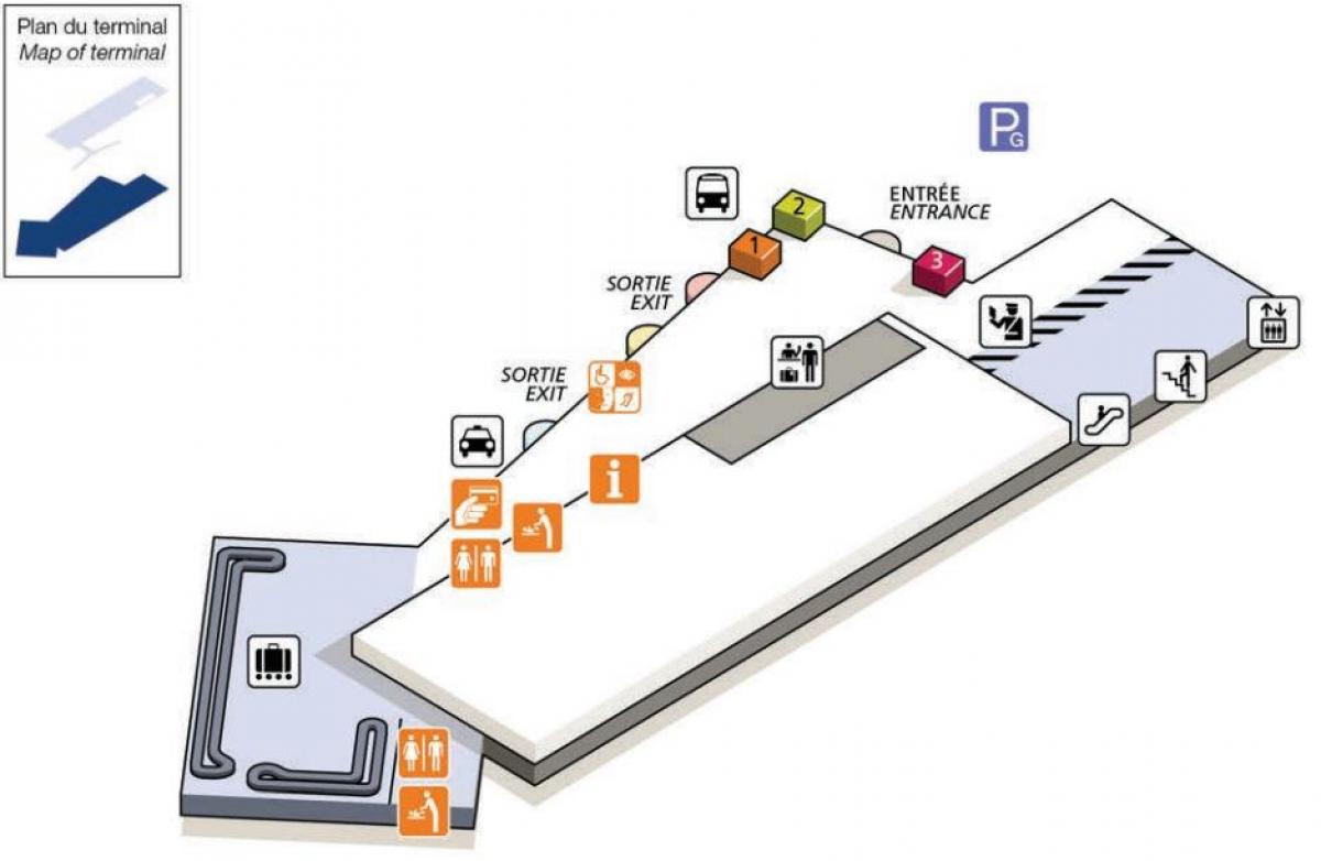 نقشہ کے CDG ہوائی اڈے کے ٹرمینل 2G